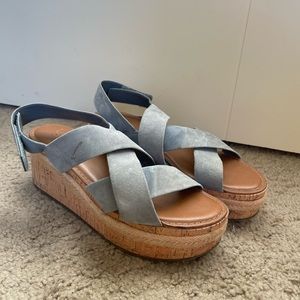 Blue Suede Platform Sandals - Size 9.5